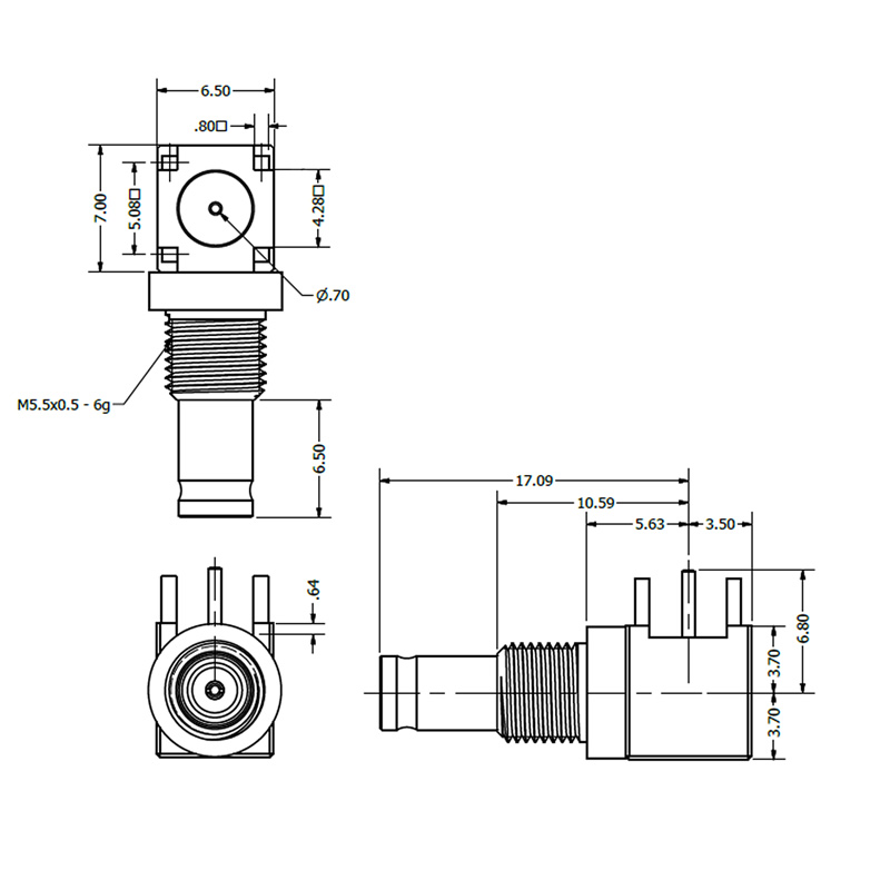 086G drawing 3GHz Right Angle DIN 1