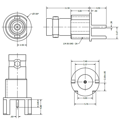 155drawings 12GHz Edge Mount Micro BNC
