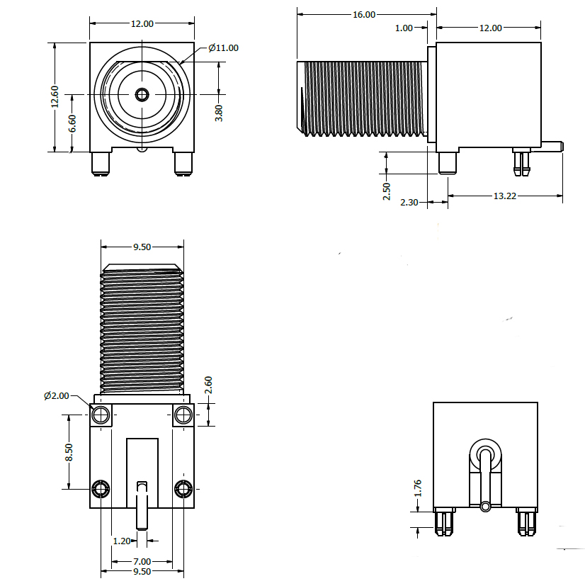 215draw 6GHz right angled F connector