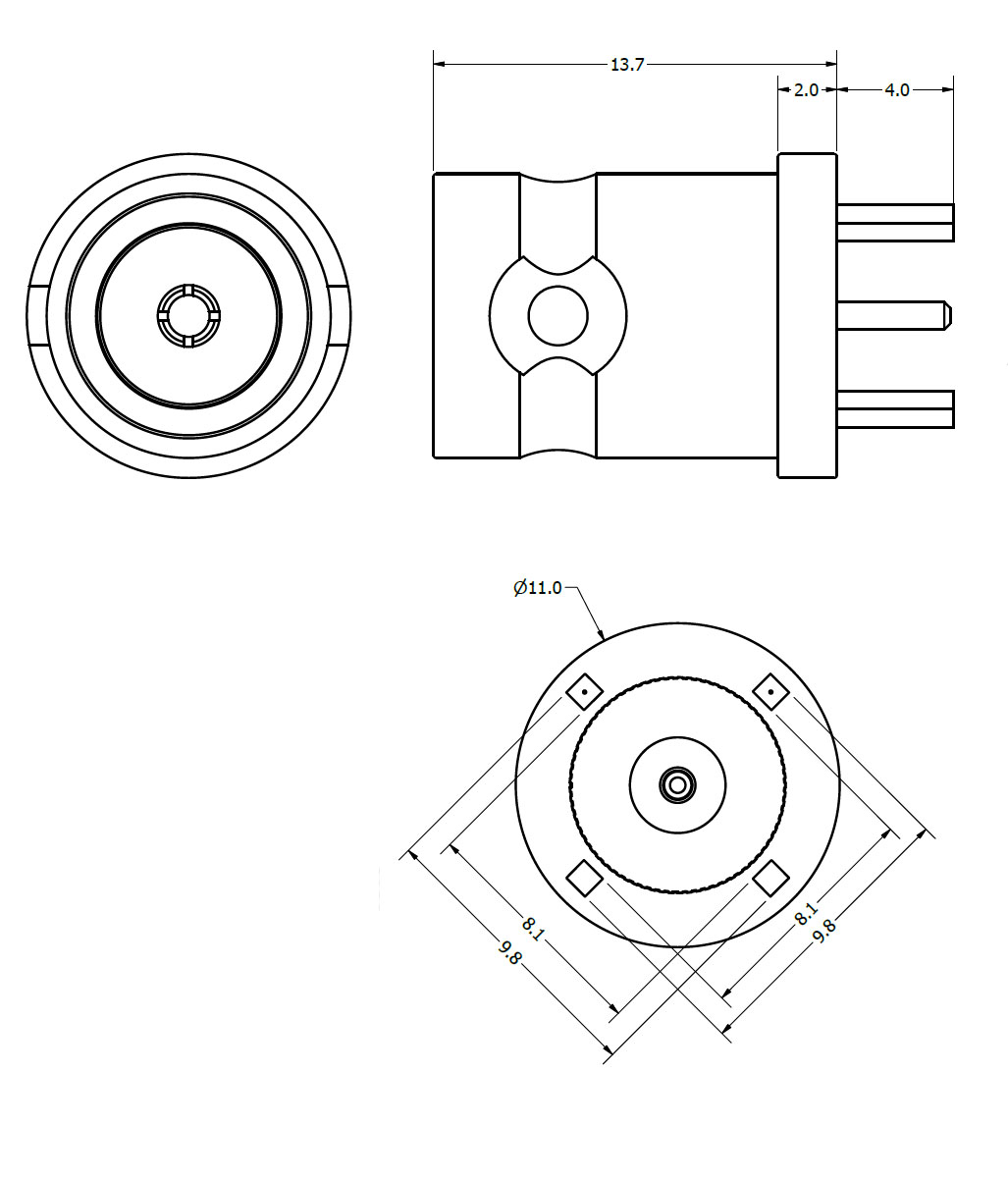 063ZZR1drawing 3GHz Top Entry PCB Mounting BNC Connector