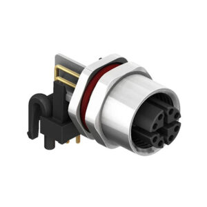 CC12R-08S-FX-PBS M12 Circular Connector X Code Panel Mount Right Angle PCB Type Front Fastened Socket